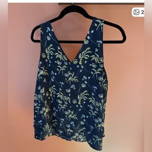 Lot of 2 LOFT Blouses: Navy Floral Floral & White Sheer